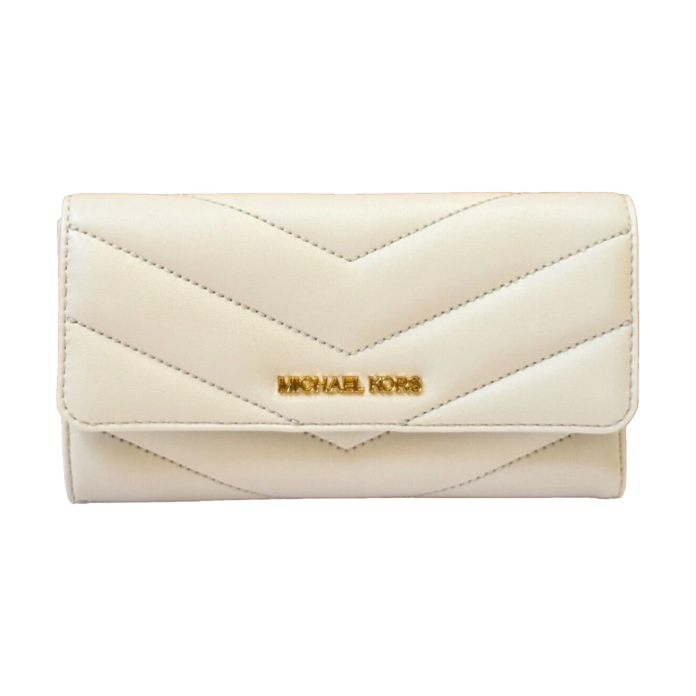 Brand New! Michael Kors Jet Set Travel Trifold Wallet Quilted Stripe Light Cream